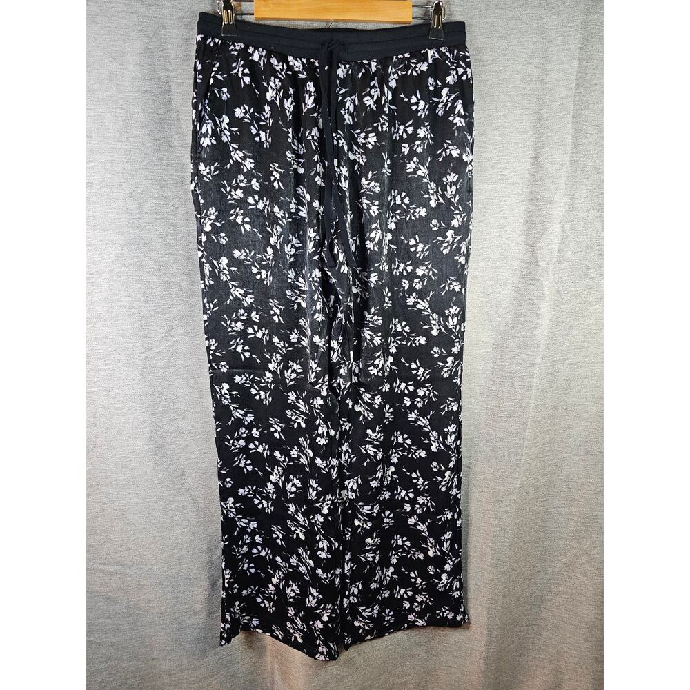 NWT Bare Necessities Black/White Floral Satin Pajama Pants Sz Med